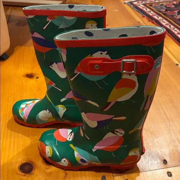 MINI BODEN 35 Bird Print Wellies Rain Boots Rubber Slosher Liner - Picture 8 of 9